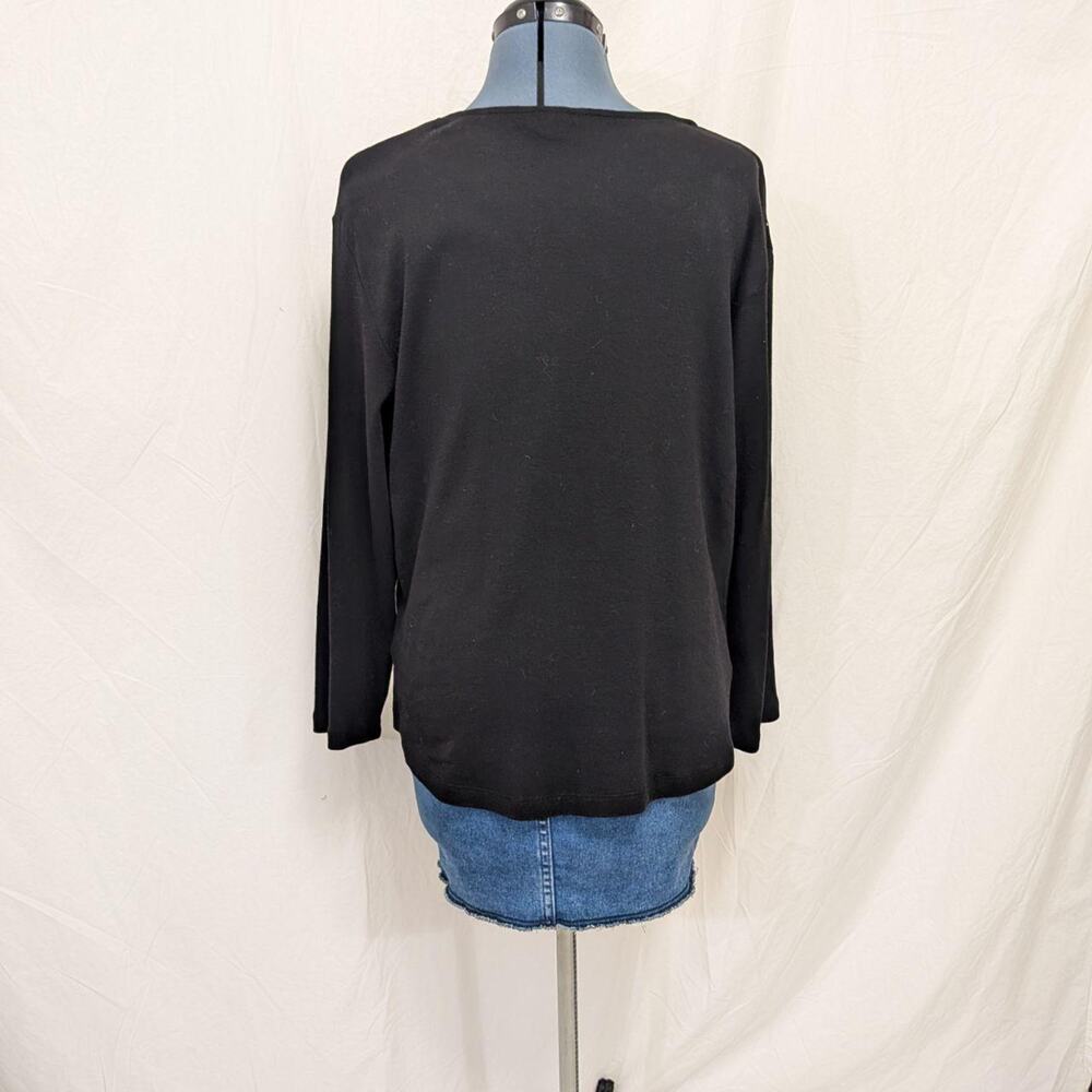 Rafaella black cotton long‑sleeve studded scoop‑neck top, size XL - Picture 3 of 7